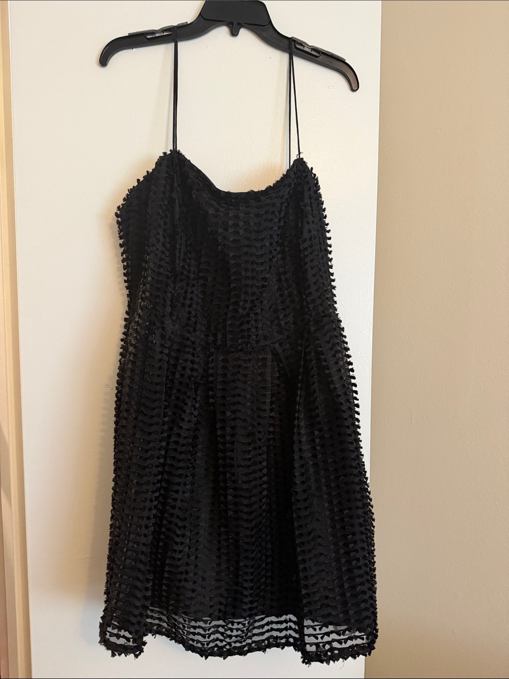 Black Textured Spaghetti-Strap Dress